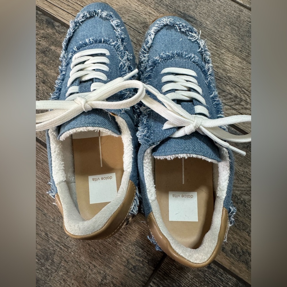 Dolce Vita Denim Blue Frayed Sneakers - Picture 4 of 5